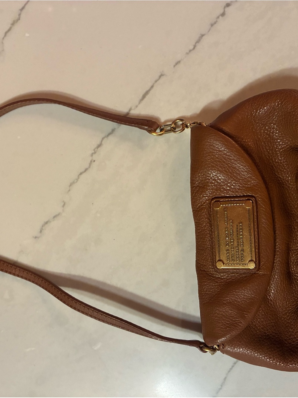 Marc by Marc Jacobs Chestnut Brown Leather Shoulder Bag with Gold Plate